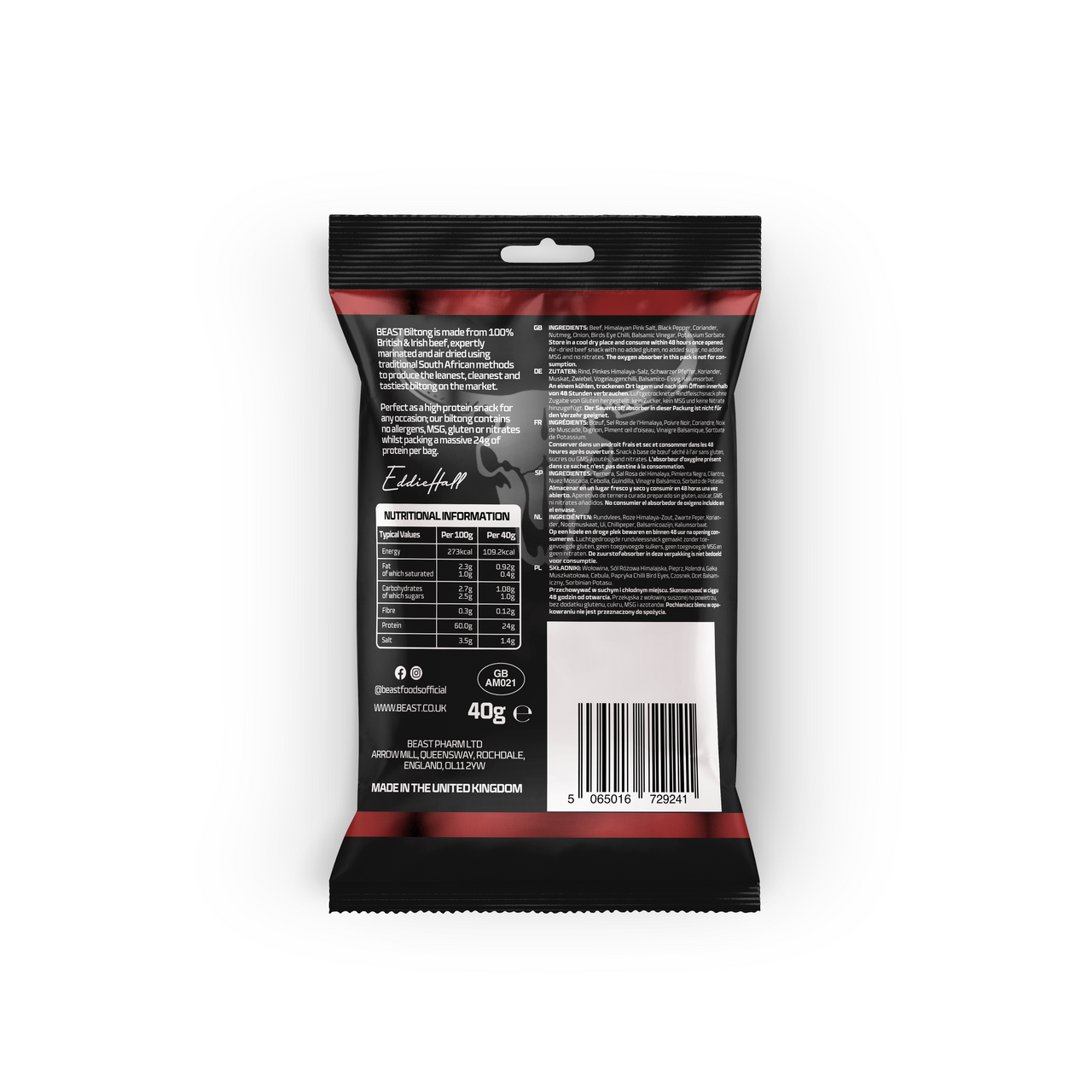 BEAST Biltong - 24g Protein Per bag! 100% Grass Fed Beef - 30 pack