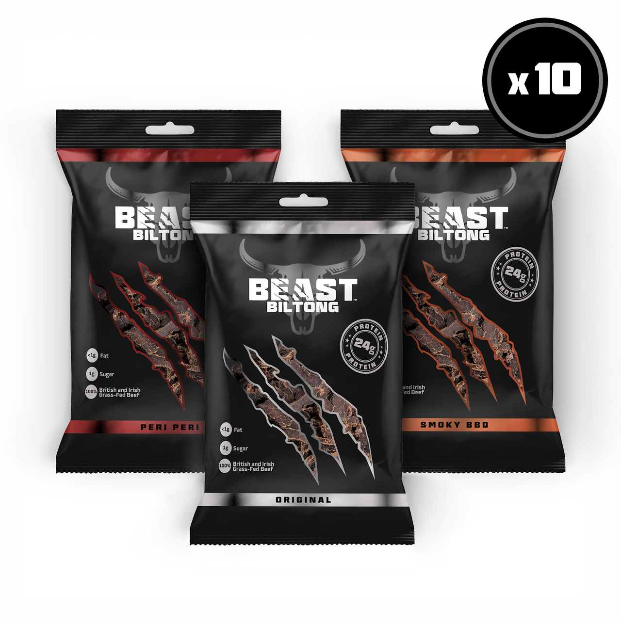 BEAST Biltong - 24g Protein Per bag! 100% Grass Fed Beef - 10 pack